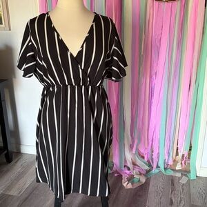 SHEIN Black and White Striped Midi Dress